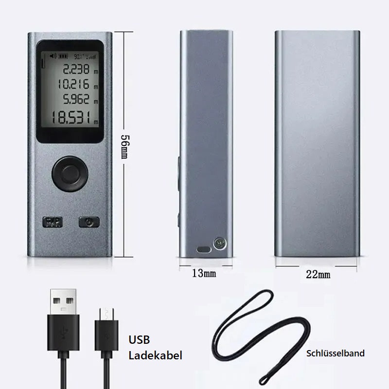 Mini-Laser-Entfernungsmesser 30 / 50 / 60 Meter, Winkelmessung, Micro USB Ladeanschluss