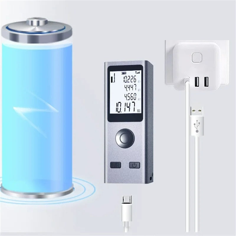 Mini-Laser-Entfernungsmesser 30 / 50 / 60 Meter, Winkelmessung, Micro USB Ladeanschluss