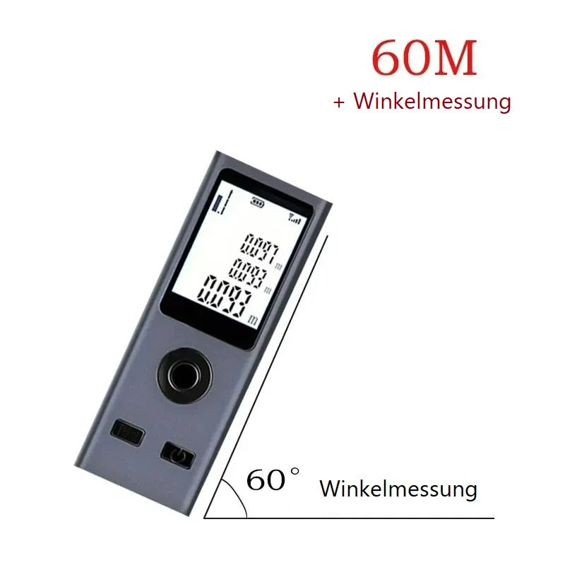 Mini-Laser-Entfernungsmesser 30 / 50 / 60 Meter, Winkelmessung, Micro USB Ladeanschluss